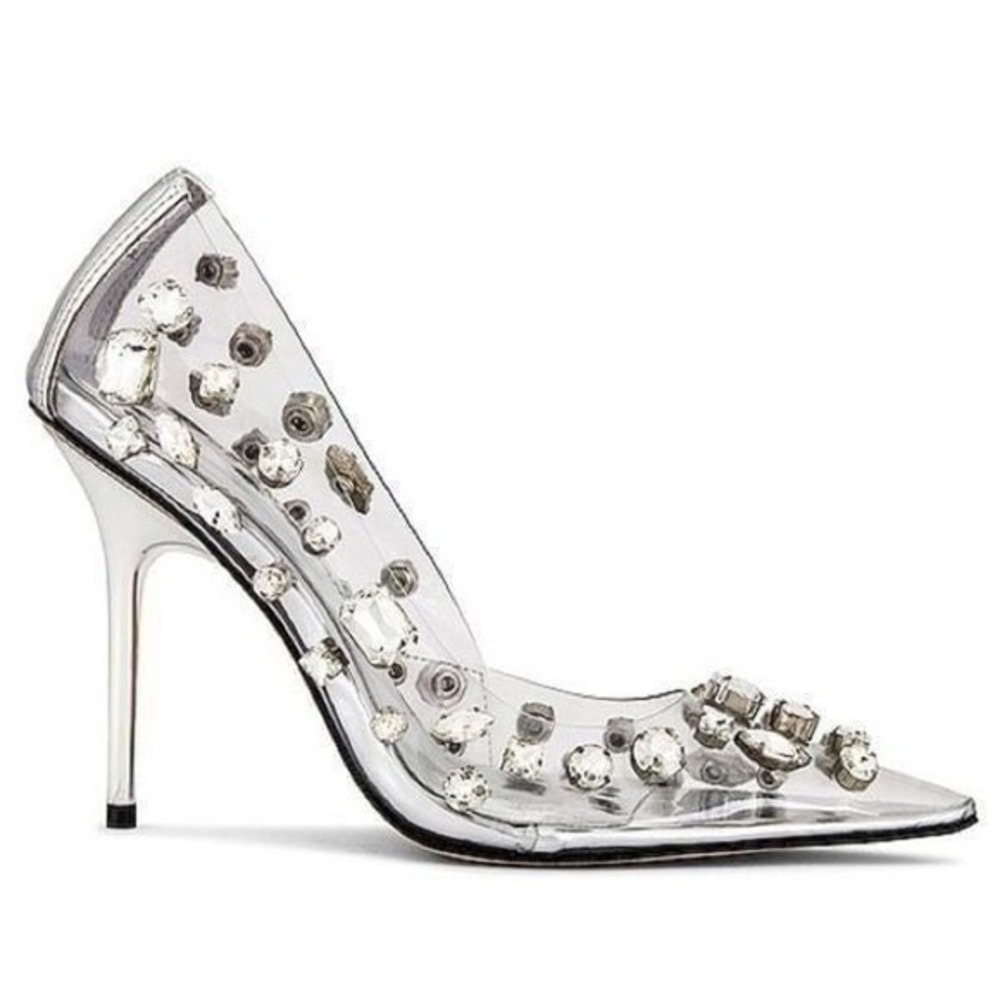 Good American Diamonds Forever Heel Women 14 Glass NEW Crystal PVC Pump